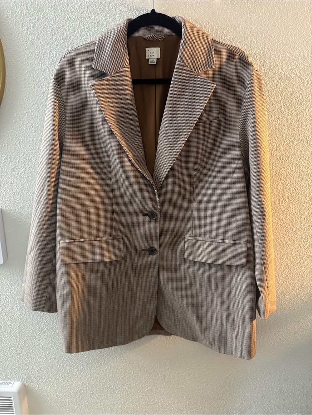 a new day Oversized Beige Plaid Single-Breasted Blazer